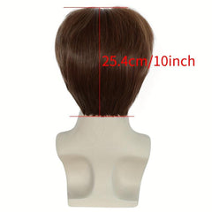 Short Brown Straight Middle Part Wig For Cosplay & Wig Cap