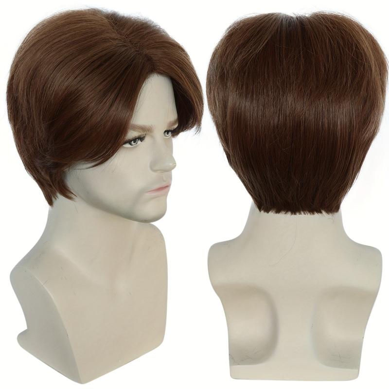Short Brown Straight Middle Part Wig For Cosplay & Wig Cap