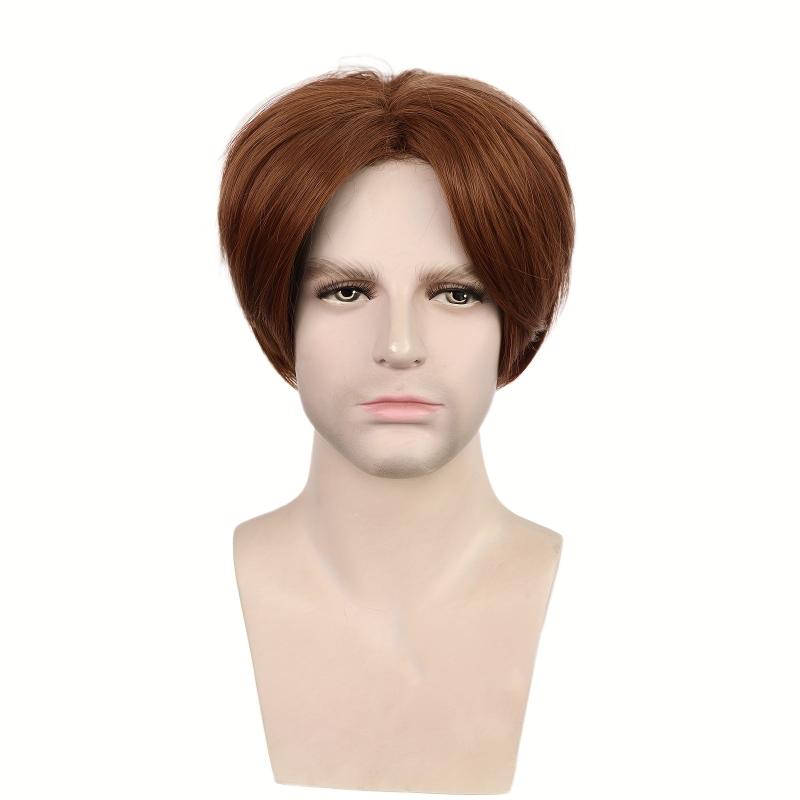 Short Brown Straight Middle Part Wig For Cosplay & Wig Cap