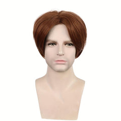 Short Brown Straight Middle Part Wig For Cosplay & Wig Cap