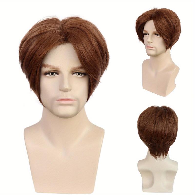 Short Brown Straight Middle Part Wig For Cosplay & Wig Cap