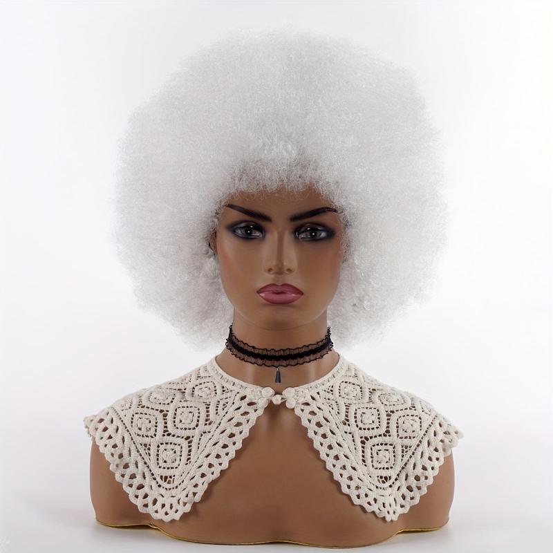 Brown Short Curly 70s Afro Puff Wig for Women