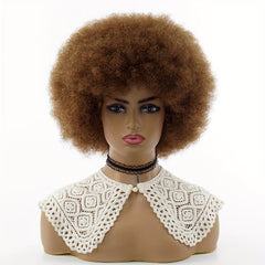 Brown Short Curly 70s Afro Puff Wig for Women