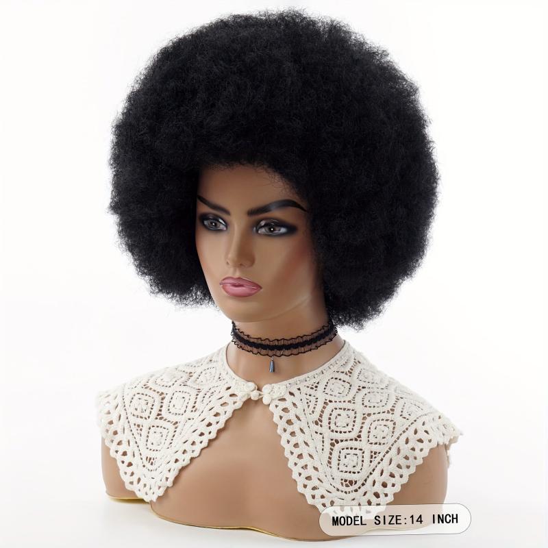 Brown Short Curly 70s Afro Puff Wig for Women
