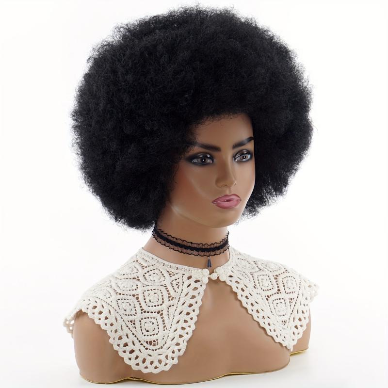 Brown Short Curly 70s Afro Puff Wig for Women