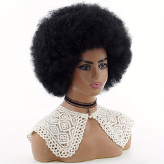 Brown Short Curly 70s Afro Puff Wig for Women