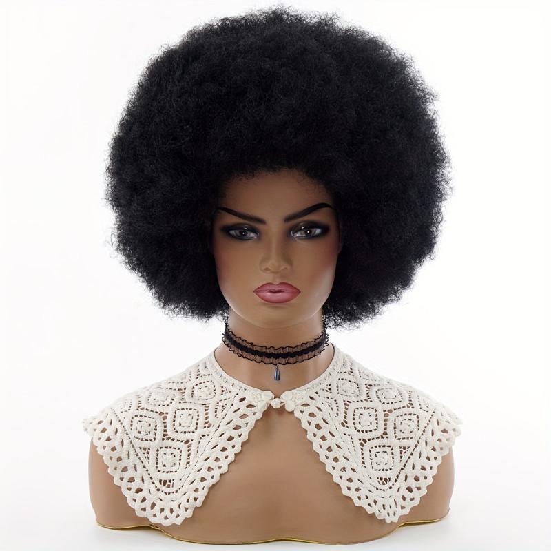 Brown Short Curly 70s Afro Puff Wig for Women