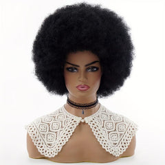 Brown Short Curly 70s Afro Puff Wig for Women