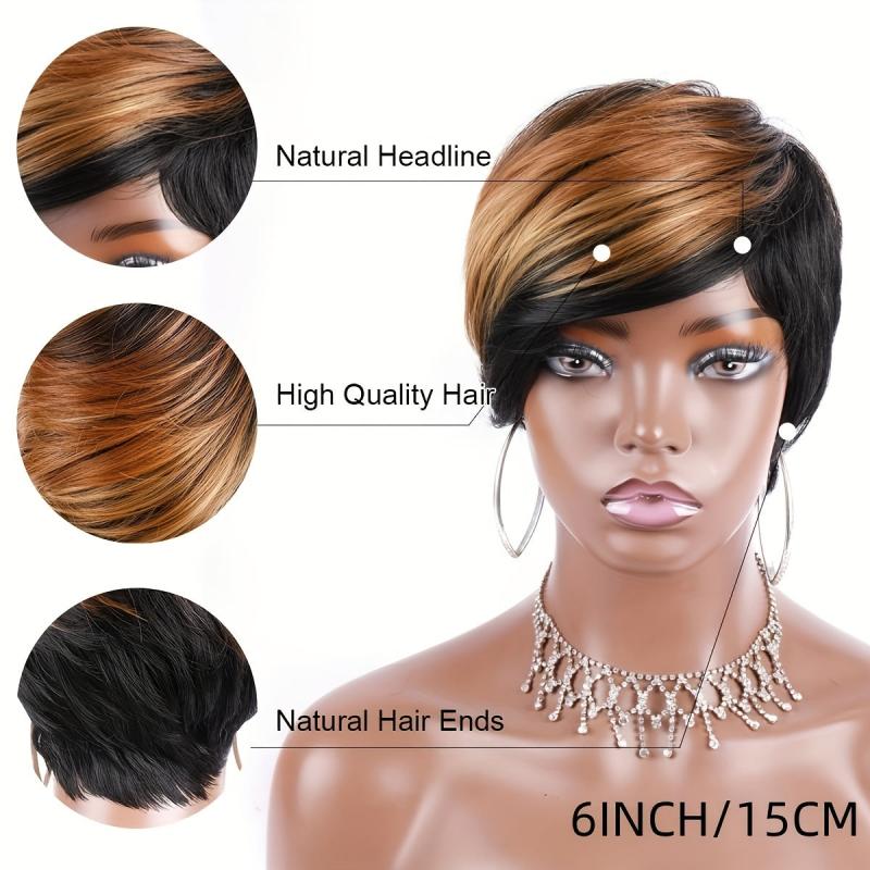 Short Fluffy Layered Wig with Bangs for Women