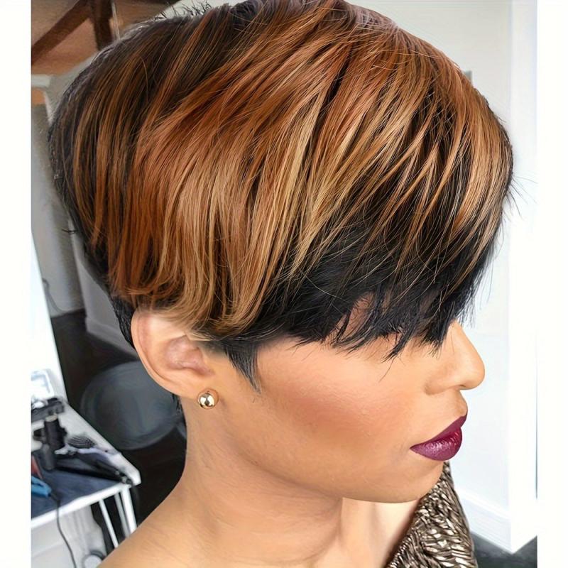 Short Fluffy Layered Wig with Bangs for Women