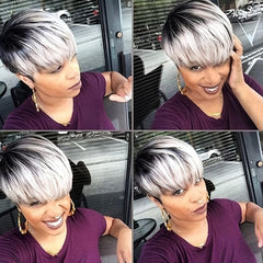 Short Fluffy Layered Wig with Bangs for Women