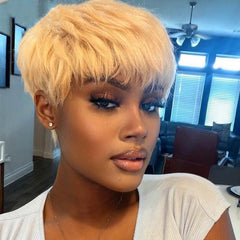 Short Fluffy Layered Wig with Bangs for Women