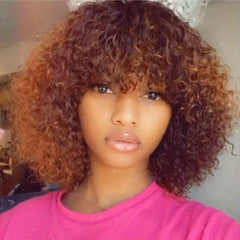 Short Bob Curly Wigs For Women Afro Kinky Curly Hair Wigs With Bangs