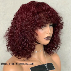 Short Bob Curly Wigs For Women Afro Kinky Curly Hair Wigs With Bangs