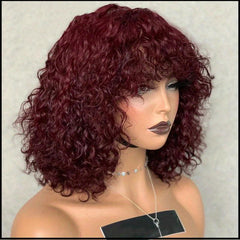 Short Bob Curly Wigs For Women Afro Kinky Curly Hair Wigs With Bangs