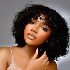 Short Bob Curly Wigs For Women Afro Kinky Curly Hair Wigs With Bangs
