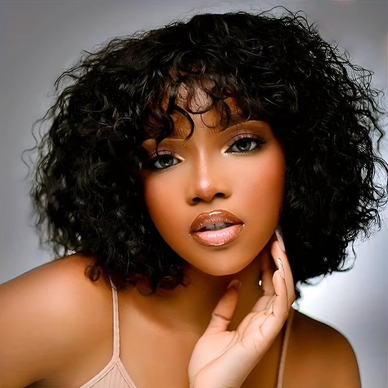 Short Bob Curly Wigs For Women Afro Kinky Curly Hair Wigs With Bangs