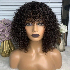 Short Bob Curly Wigs For Women Afro Kinky Curly Hair Wigs With Bangs
