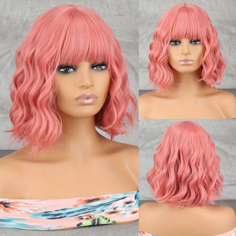 30 48 Cm Grey Short Bob Curly Wavy Hiar Wig With Bangs Synthetic Wavy Wig
