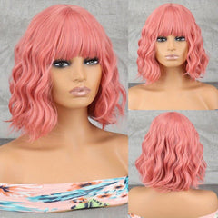 30 48 Cm Grey Short Bob Curly Wavy Hiar Wig With Bangs Synthetic Wavy Wig