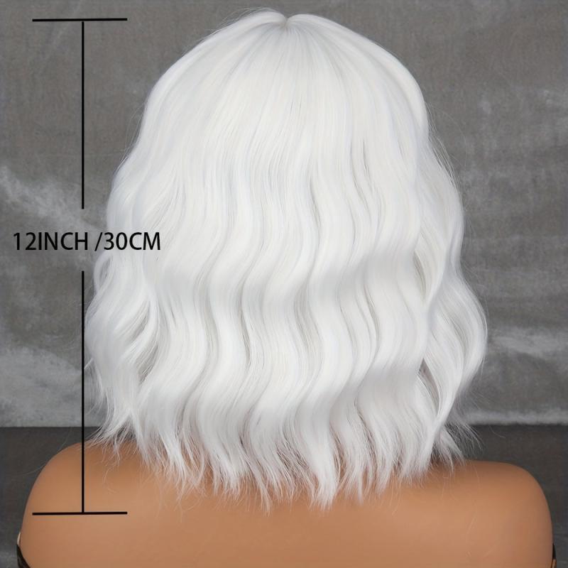 30 48 Cm Grey Short Bob Curly Wavy Hiar Wig With Bangs Synthetic Wavy Wig