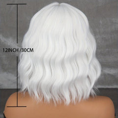 30 48 Cm Grey Short Bob Curly Wavy Hiar Wig With Bangs Synthetic Wavy Wig