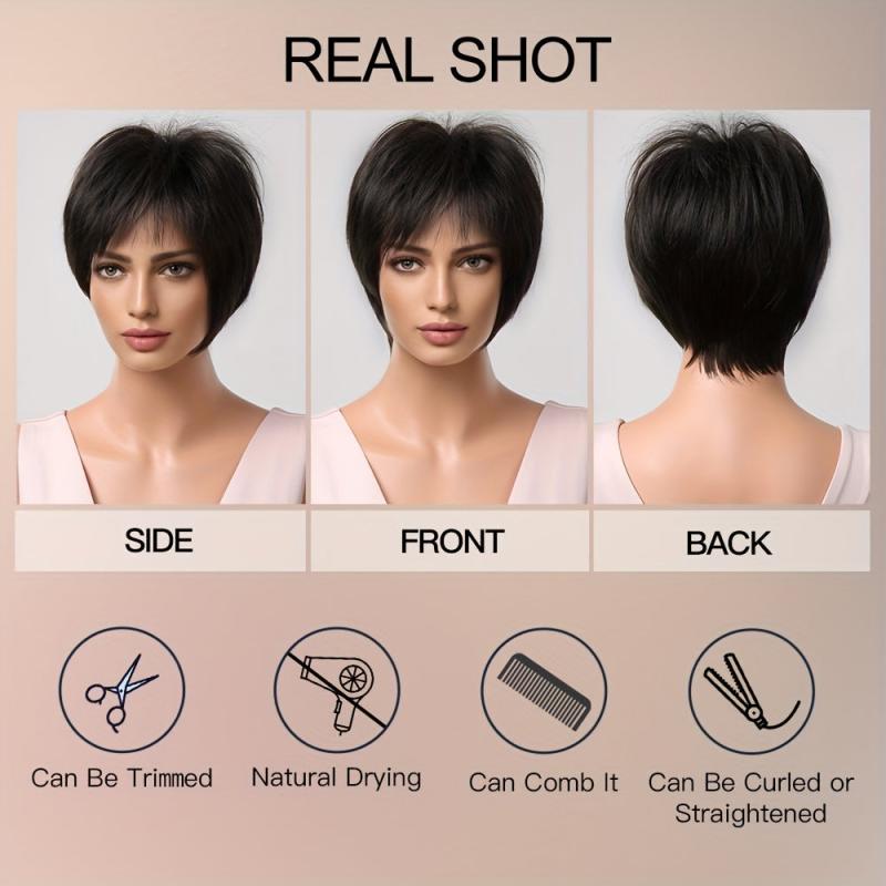 Short Straight Hair Wigs 20 32 Cm Synthetic Fiber None Lace Hair Wigs