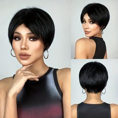Short Straight Hair Wigs 20 32 Cm Synthetic Fiber None Lace Hair Wigs