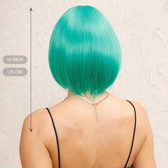 Short Straight Bob Cut Wig With Bangs Synthetic Wig Heat Resistant 130 Density