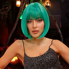 Short Straight Bob Cut Wig With Bangs Synthetic Wig Heat Resistant 130 Density