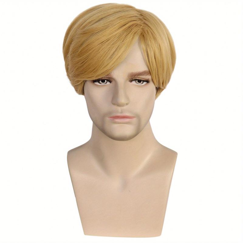 25cm Brown Short Straight Hair Wig Synthetic Fiber Hair Replacement Wig For Men