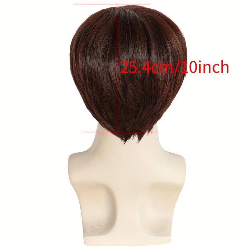 25cm Brown Short Straight Hair Wig Synthetic Fiber Hair Replacement Wig For Men
