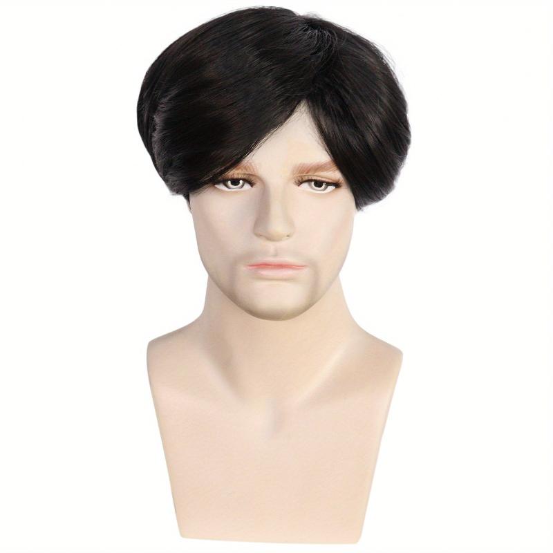 25cm Brown Short Straight Hair Wig Synthetic Fiber Hair Replacement Wig For Men