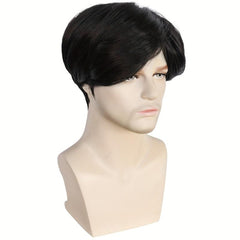 25cm Brown Short Straight Hair Wig Synthetic Fiber Hair Replacement Wig For Men