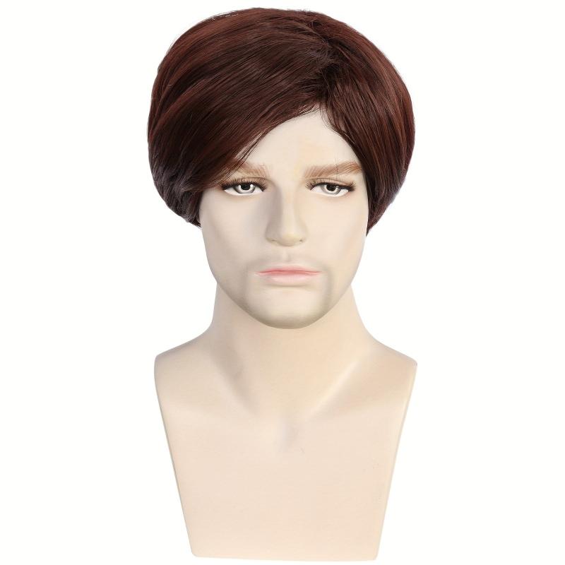 25cm Brown Short Straight Hair Wig Synthetic Fiber Hair Replacement Wig For Men
