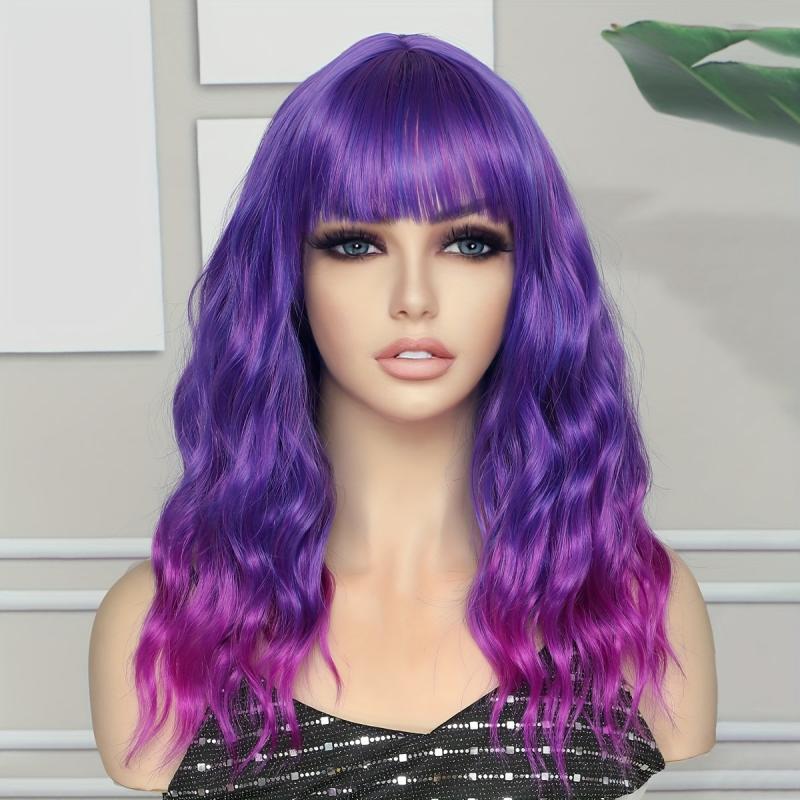 Short Wave Hair Wig Orange Yellow Pink Purple Green Synthetic