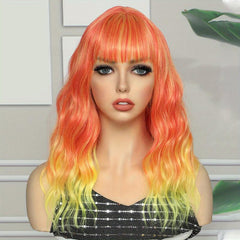 Short Wave Hair Wig Orange Yellow Pink Purple Green Synthetic