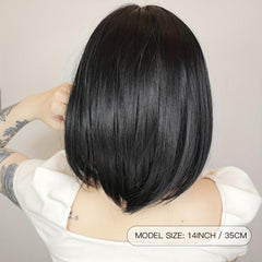 35 56 Cm Short Bob Wig Straight Wig With Neat Bangs Synthetic Wig With Fringe