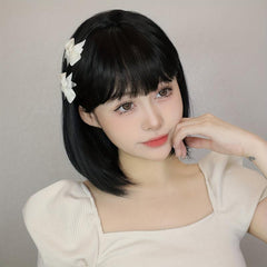 35 56 Cm Short Bob Wig Straight Wig With Neat Bangs Synthetic Wig With Fringe