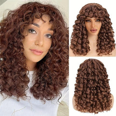 Shoulder Length Bob Curly Wigs for Women with Bangs