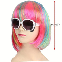 Short Straight Bob Wig Colorful Synthetic Wig With Bangs for Halloween Cosplay