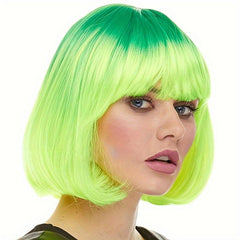 Short Straight Bob Wig Colorful Synthetic Wig With Bangs for Halloween Cosplay
