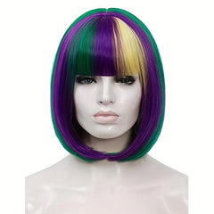 Short Straight Bob Wig Colorful Synthetic Wig With Bangs for Halloween Cosplay