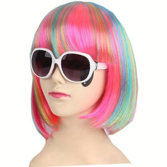 Short Straight Bob Wig Colorful Synthetic Wig With Bangs for Halloween Cosplay