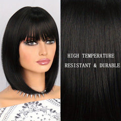 35 56 Cm Short Straight Bob Wig With Bangs Synthetic Wigs For Women