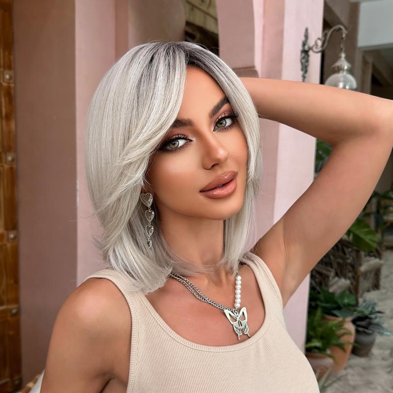 35 56 Cm Short Straight Bob Wig With Bangs Synthetic Wigs For Women