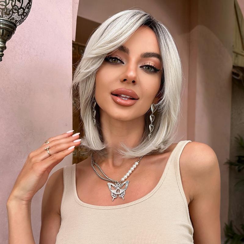35 56 Cm Short Straight Bob Wig With Bangs Synthetic Wigs For Women