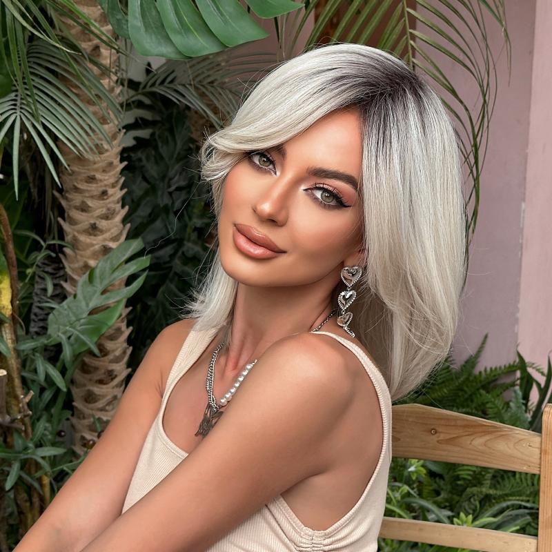 35 56 Cm Short Straight Bob Wig With Bangs Synthetic Wigs For Women