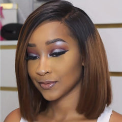 Short Ombre Brown To Blonde Bob Wigs Curly Wavy Wig Natural Synthetic Wig