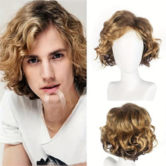 Men's Medium Curly Synthetic Wig for Daily Use